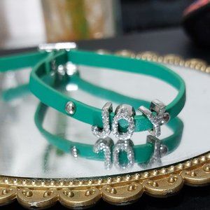 Faux Leather Xmas Green JOY Bracelet & Elastic Beads Bracelets SET OF 3